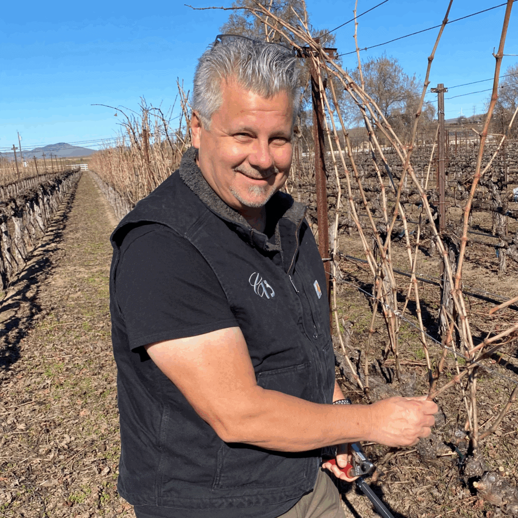 A picture Darin Winton of Cellar 13 Winery in a vineyard during winter. 